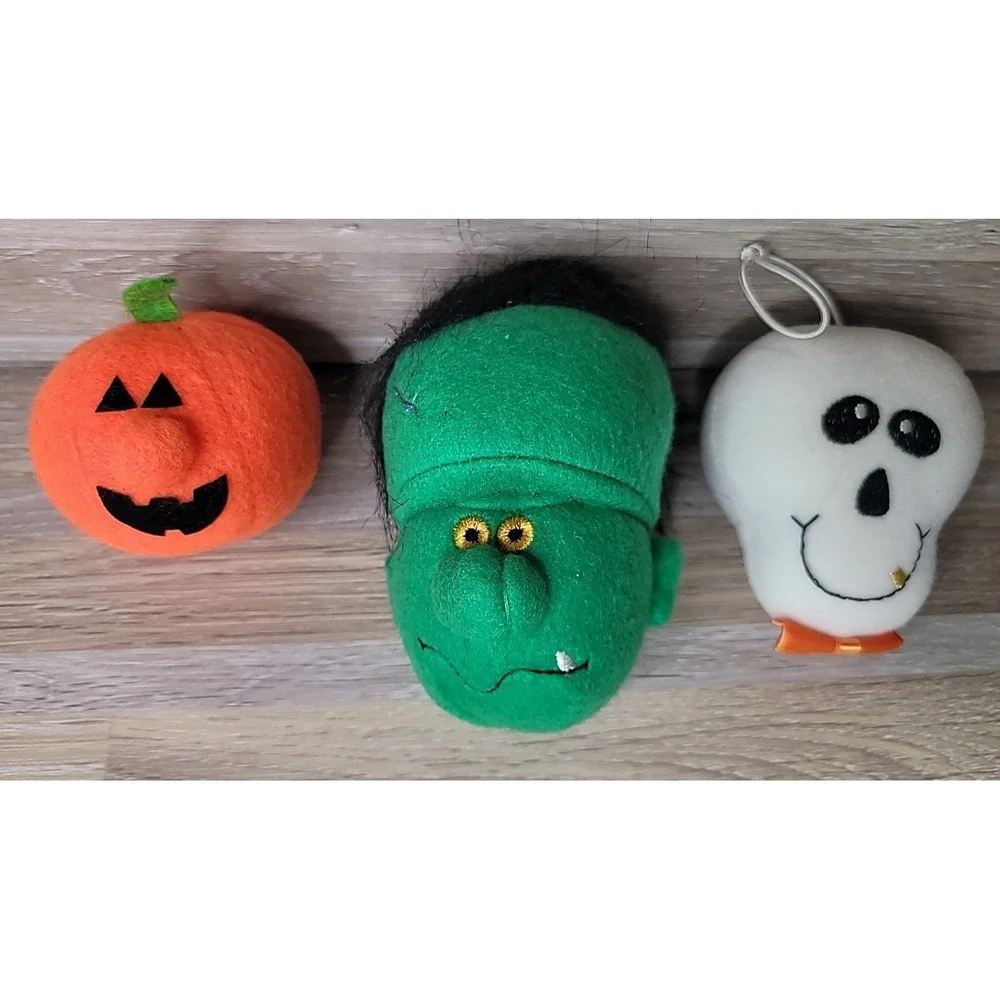 3 Rare Hallmark 1980's Halloween Bouncing Boo Buddies Frankenstein Skull Pumpkin